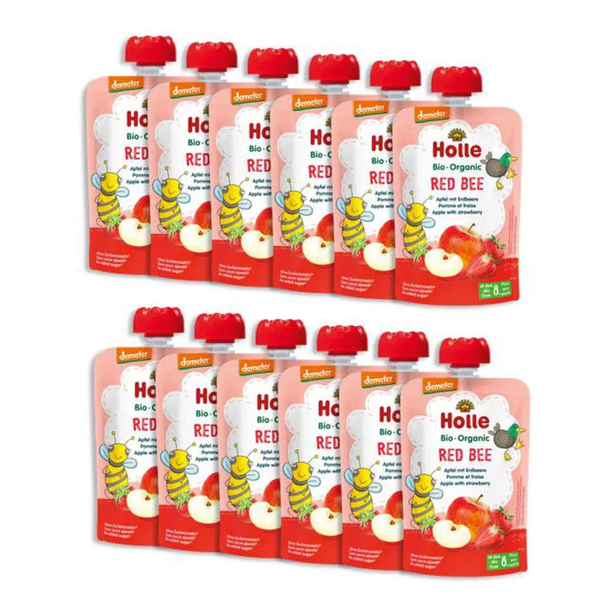 Holle Red Bee: Apple & Strawberry (8+ Months) - 12 Pouches