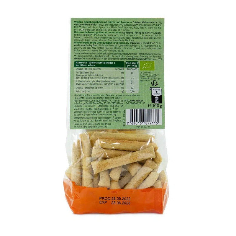 Holle Snack - Organic Pumpkin-Rosemary Sticks (3+ Years) - 6 Packs