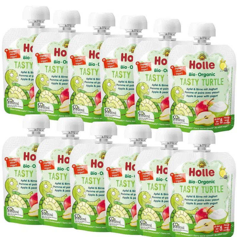Holle Tasty Turtle: Apple, Pear & Yogurt (8+ Months) - 12 Pouches