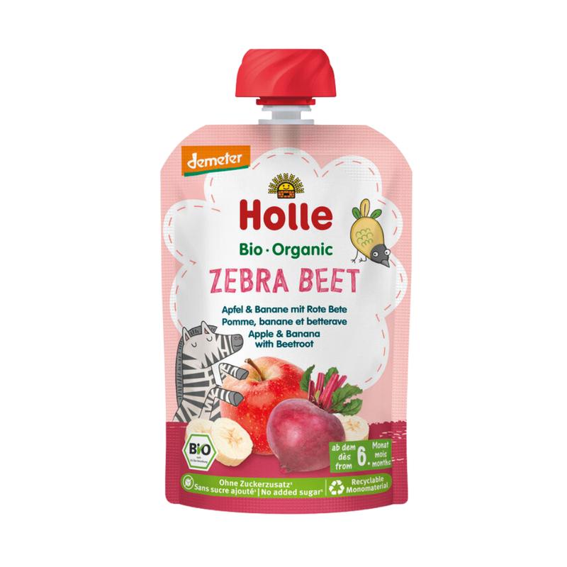 Holle Zebra Beet: Apple, Banana & Beetroot (6+ Months) - 10 Pouches