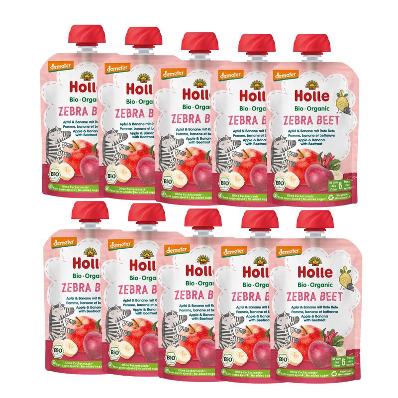 Holle Zebra Beet: Apple, Banana & Beetroot (6+ Months) - 10 Pouches