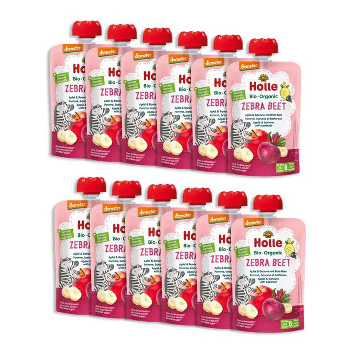 Holle Zebra Beet: Apple, Banana & Beetroot (6+ Months) - 12 Pouches